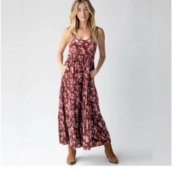 Natural Life Karlie Rust Bouquets Velvet Maxi Sundress Sz XL Boho Cottage Floral - Picture 13 of 13